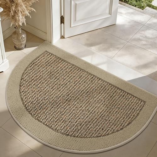 Dirt Trapper Door Mats 24" x 36", Non-Slip & Washable, Beige - color: Beige, size: 24" X 36" (Semicircular)