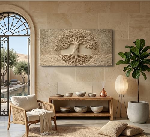 3D Texture Large Tree of Life Canvas Wall Art Nature Big Tree Botanical Painting Picture Wall Decor Abstract beige and brown Poster Print Artwork for Living Room Bedroom Office Hotel Pictures - color: Brown tree, size: 48"L x 24"W