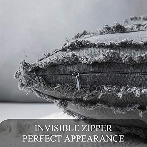 MIULEE Boho Linen Striped Throw Pillow Covers 20x20, Dark Grey - color: Dark Grey, size: 20" x 20" (Pack of 2)