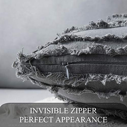MIULEE Boho Linen Striped Throw Pillow Covers 20x20, Dark Grey - color: Dark Grey, size: 20" x 20" (Pack of 2)
