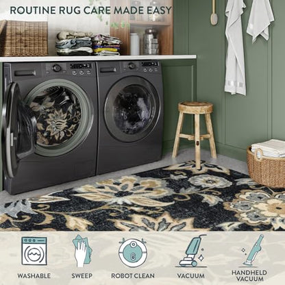 Lahome Floral Washable Area Rugs - 2x3 Non-Slip Small Entryway Rug - color: 1-black, size: 2' X 3' (Rectangular)