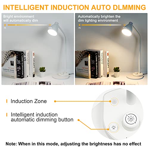 BOHON LED Desk Lamp with USB Charging Port, 3 Color Modes Dimmable, White - color: White