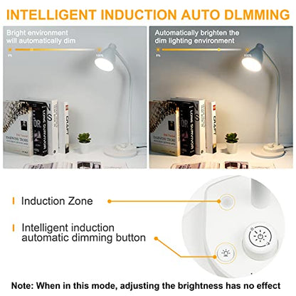 BOHON LED Desk Lamp with USB Charging Port, 3 Color Modes Dimmable, White - color: White