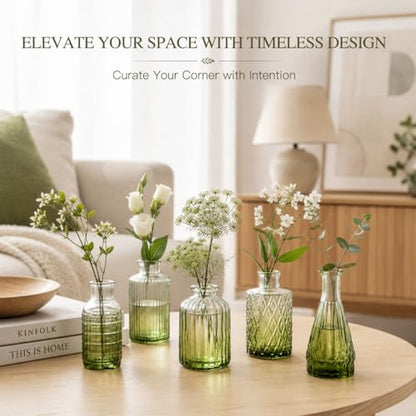 Petal Petite Small Green Glass Bud Vase Set of 18 for Wedding Centerpieces - color: Green