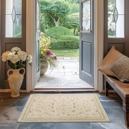 EverGrace Area Rugs for Entryway 2x3, Boho Floral Faux Wool Indoor Outdoor Small Rugs, Washable Rugs for Bedroom Bathroom Laundry Doormat, Low Pile Floor Mat Carpet for Home Decor, Natural Beige - color: Natural Beige Multi, size: 2'x3'