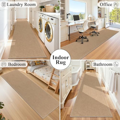 HEBE Washable Runner Rug 2'x8', Non Slip Low-Pile Hallway Rugs Runner - color: Tan, size: 2' x 8' (Rectangular)