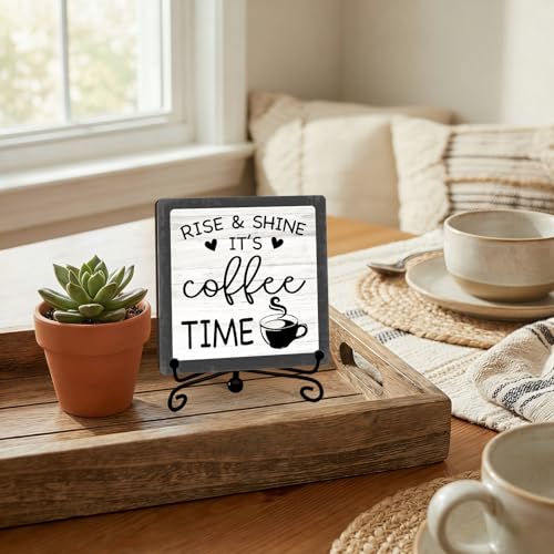 Funny Coffee Bar Decor, 5"x5" Coffee Bar Sign - color: Cool Washed White