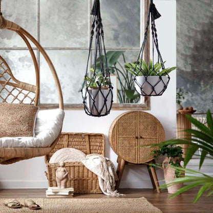 Artilady Macrame Plant Hanger Black, Boho Hanging Planter for Indoor Plants - color: Black B
