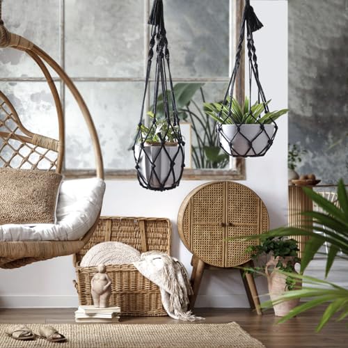 Artilady Macrame Plant Hanger Black, Boho Hanging Planter for Indoor Plants - color: Black B