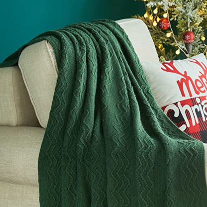 MIULEE Christmas Dark Green Knitted Boho Throw Blanket for Couch 50"x60" - color: Dark Green, size: 50" x 60"