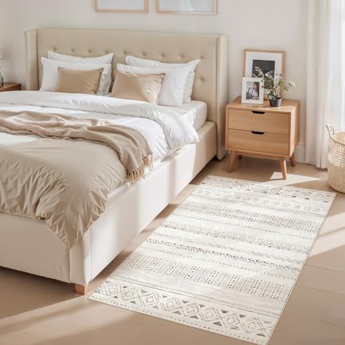 cotiled Washable 3x5 Entryway Rugs: Boho Moroccan Soft Small Rug - color: Light Brown/Cream, size: 3' x 5' (Rectangular)