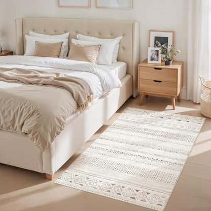 cotiled Washable 3x5 Entryway Rugs: Boho Moroccan Soft Small Rug - color: Light Brown/Cream, size: 3' x 5' (Rectangular)