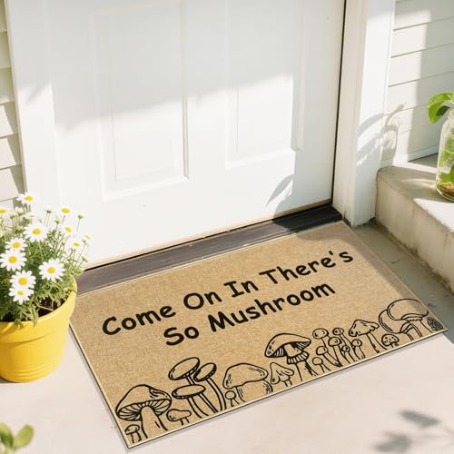 Funny Mats Outdoor Indoor Welcome Entrance Doormat Cute Mushroom Floor Rug | Door mat for front door, durable, low profile, non-slip backing, for living room bedroom patio porch hallway home decorations - color: Mushroom