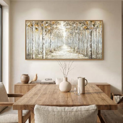 Framed Birch Tree Forest Landscape Wall Art for Living Room, 60x30 Inch - color: Brown White