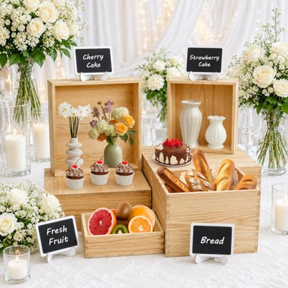 8 Pack Wooden Buffet Risers Cupcake Stand Buffet Display with Mini Signs - color: Beige, size: 8 Pcs