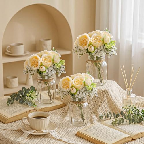 XunYee 10 Set Mason Jars for Centerpieces,Champagne,Peony, Gypsophila - color: Champagne, size: Peony, Gypsophila