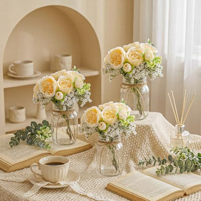 XunYee 10 Set Mason Jars for Centerpieces,Champagne,Peony, Gypsophila - color: Champagne, size: Peony, Gypsophila