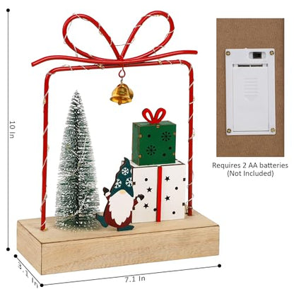 Christmas Tabletop Decoration, Wooden Lighted Christmas Gift Box Collectible Buildings Decorations, Christmas Giftboxes Santa Ornaments, Battery Operated Christmas Indoor Fireplace Table Decorations - style: Santa & Tree & Gift Box