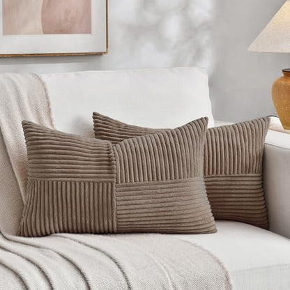 Fancy Homi Set of 2 Light Brown Striped 20x28 Inch Throw Pillow Covers - color: Light Brown, size: 28" x 20" (Pack of 2)