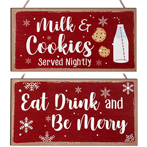 Blulu 2 Pcs Christmas Wooden Signs, Farmhouse Kitchen and Coffee Bar Decor