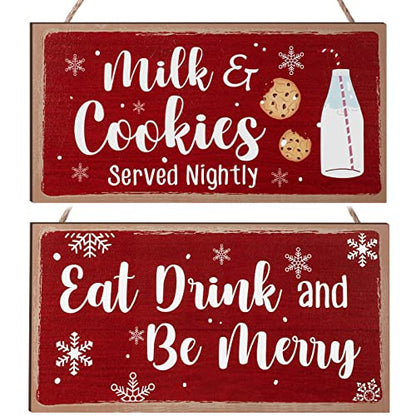 Blulu 2 Pcs Christmas Wooden Signs, Farmhouse Kitchen and Coffee Bar Decor