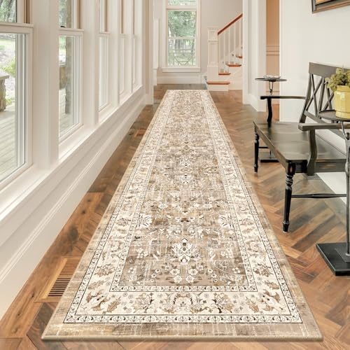 LOKHOM 2.6x14 Long Hallway Runnner Rug, Non-Slip Washable Rugs, Beige - color: Beige Brown, size: 2.5' x 14' (Runner)