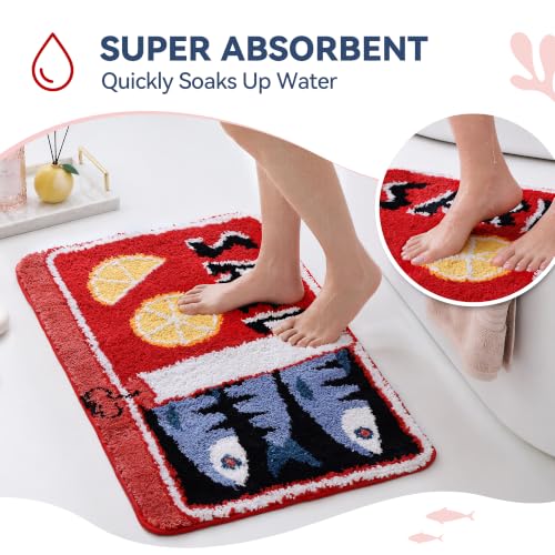 TRUEDAYS Sardine Bath Mat, Cute Bath Rugs for Bathroom 20x30 Inch, Red - color: Red, size: 20x30 inches (Rectangular)