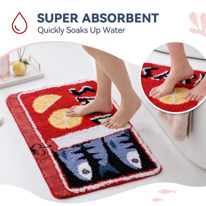 TRUEDAYS Sardine Bath Mat, Cute Bath Rugs for Bathroom 20x30 Inch, Red - color: Red, size: 20x30 inches (Rectangular)