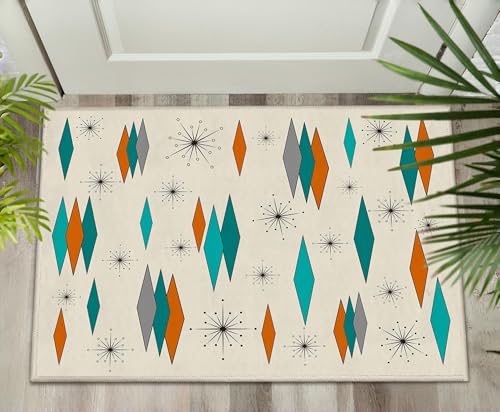 Mid Century Modern Small Entryway Rug Carpet 2'x'3 Non Slip Washable Atomic Retro Front Door Mat Indoor Entrance for Kitchen Bathroom Bedroom, Entry Rug Indoor Doormat - color: Modern Retro, size: 2' x 3'