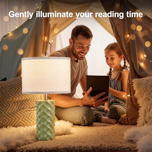 Star Diamond Ceramic Table Lamps Set of 2 - Sage Green Nightstand Lamps 23" - color: Sage Green