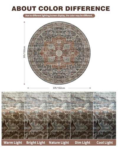Roxstand 5ft Round Washable Area Rug, Non Slip Rug, Grey/Brown/Tan - color: Grey/Brown/Tan, size: 5' (Round)