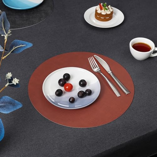 Myir JUN 14" Round Placemats Set of 4, Reversible Dual-Color Place Mats - color: Gray Terracotta