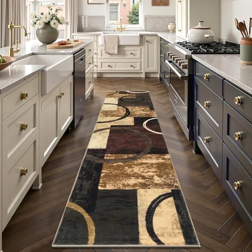 Yamaziot 2x6 Washable Modern Abstract Runner Rug Non-Slip for Hallways - color: Brown, size: 2x6ft