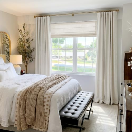 100% Blackout Shield Linen Textured Total Blackout Curtains 90 Inches Long - color: Alba | Beige White, size: 50"W x 90"L (Pack of 2)