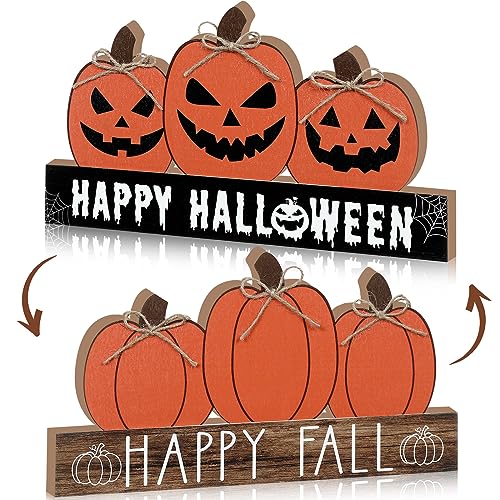 Happy Fall and Halloween Wooden Pumpkin Sign Office Home Decor - style: Pumpkin