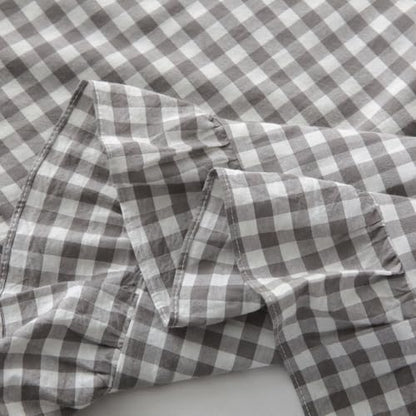 Silnuo Grey/White Plaid Ruffled Body Pillow Sham 1 Piece Washed Cotton Shabby Checkered Gingham Pillow Cover 20"x54" - color: Grey/White Plaid, size: Body Pillow (20" x 54") - 1 Piece