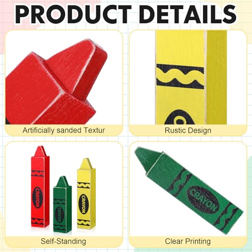 3 Pcs Back to School Wooden Crayon Shaped Classroom Table Decor