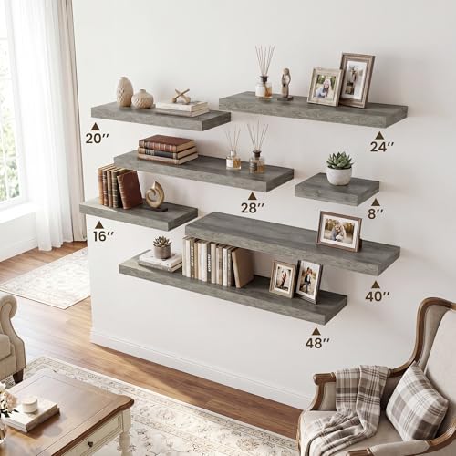 RICHFOCUS Bathroom Floating Shelves for Wall 2Pack|Grey|20" L - color: Grey, size: 20"L x 8"D, Set of 2