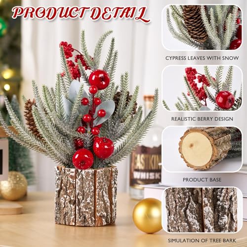 13.8" Small Christmas Tree Tabletop Christmas Centerpieces with Xmas Ornaments Pinecone Berry for Table Desk Christmas Decorations Winter Holiday Decor Indoor