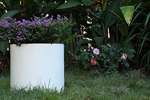 Kante Small Round Cylinder White Concrete Planter 9.8" Tall, Outdoor - color: Pure White, size: 9.8" Dia