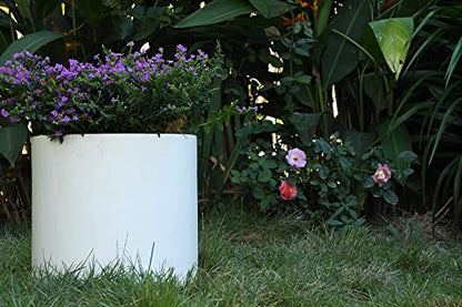 Kante Small Round Cylinder White Concrete Planter 9.8" Tall, Outdoor - color: Pure White, size: 9.8" Dia