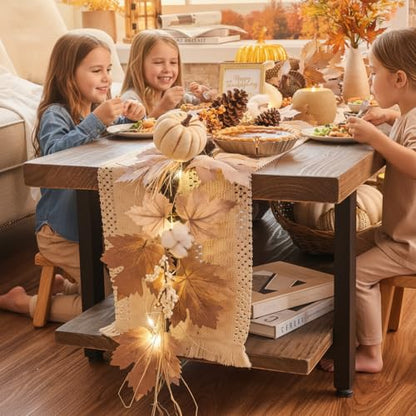 Valery Madelyn Fall Maple Leaves Garlands for Mantle, 6ft Halloween Garlands with Pumpkins Lights for Table Centerpiece, Thanksgiving Harvest Decorations for Home Mantle Fireplace Outdoor Decor-Beige