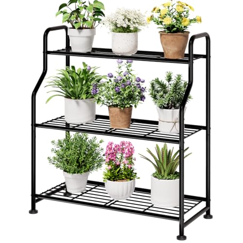 Kitsure Metal Plant Stand Indoor & Outdoor, 27" Wide - 3 Tier, Black - size: 27" Wide - 3 Tier