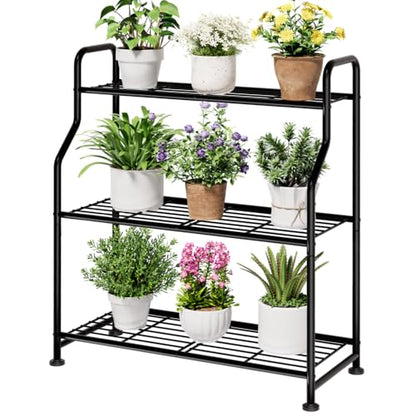 Kitsure Metal Plant Stand Indoor & Outdoor, 27" Wide - 3 Tier, Black - size: 27" Wide - 3 Tier