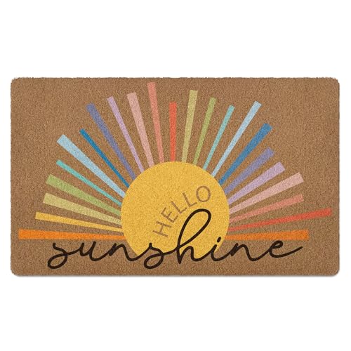 Hello Sunshine Door Mat, Boho Spring Summer Welcome Mat, Sun Sunrise Sunset Coir Door Mats Outdoor Indoor Outside Entrance, Colorful Hello Sunshine Classroom Nursery Decor Doormats 17X29 Inch - color: Sunshine