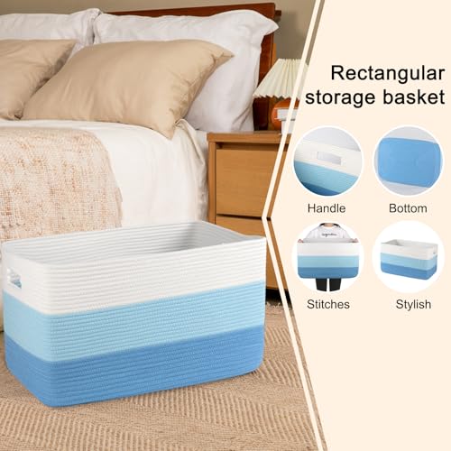 OIAHOMY Blanket Basket Laundry Basket Dog Toy Basket 75L Light Blue - color: Gradient Light Blue, size: 22”x17”x12”