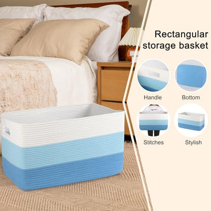 OIAHOMY Blanket Basket Laundry Basket Dog Toy Basket 75L Light Blue - color: Gradient Light Blue, size: 22”x17”x12”