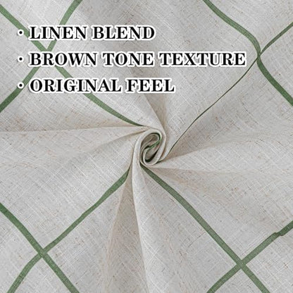 MYSKY HOME 100% Blackout Plaid Linen Curtains 63 Inches Long Double Layer Farmhouse Thermal Insulated Checkered Print Drapes with Rod Pocket Back Tab for Bedroom Living Room, 2 Panels, 52"Wide, Green - color: Green, size: 52"W x 63"L (Pack of 2)
