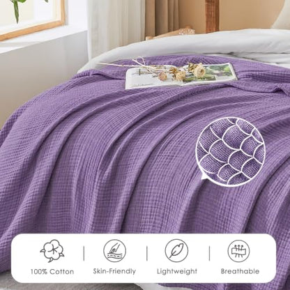 EMME Muslin Cotton Blanket Adults Heather Purple Throw XL 50"x70" - color: 14 - Purple, size: Large Throw (50" X 70")