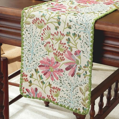 Spring Botanical Floral Green Lace Table Runners 12 x 71 Inch - color: Botanical Green, size: 12" x 71"